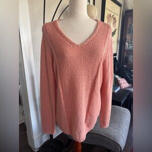 Chico's Coral V-Neck Knit Sweater